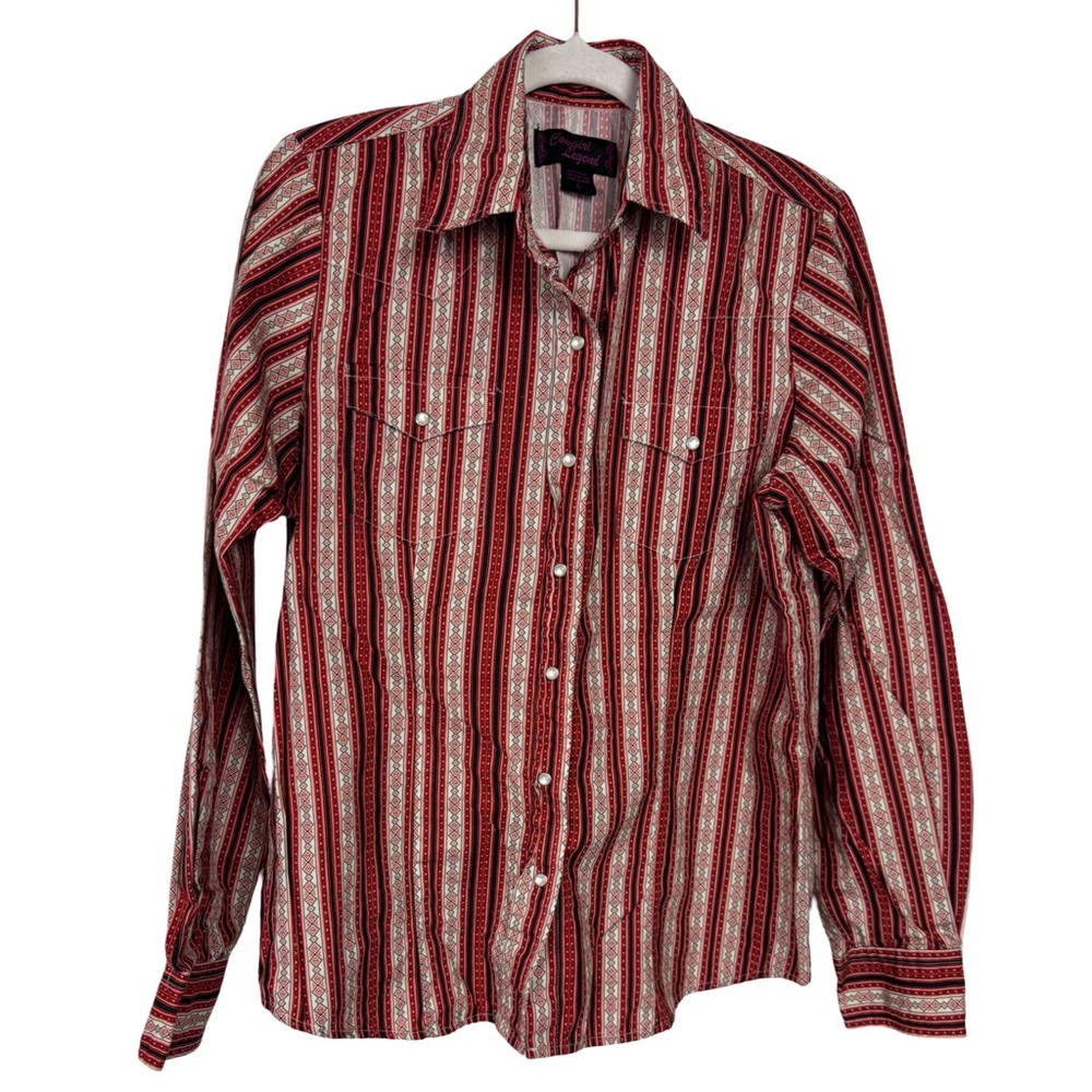 Cowgirl Legend Long Sleeve Pearl Snap Western Shirt Red Stripe Wom Size Large